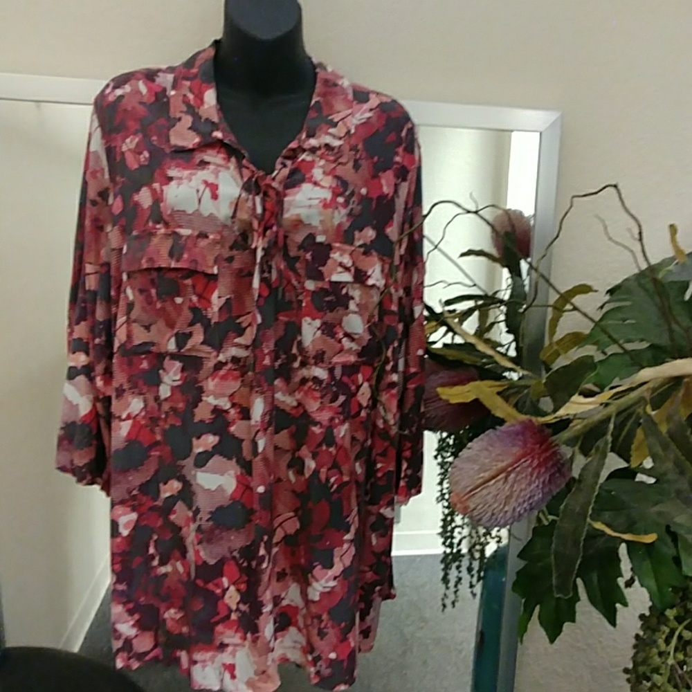 Prescott New York Floral Microstriped Top- 4X